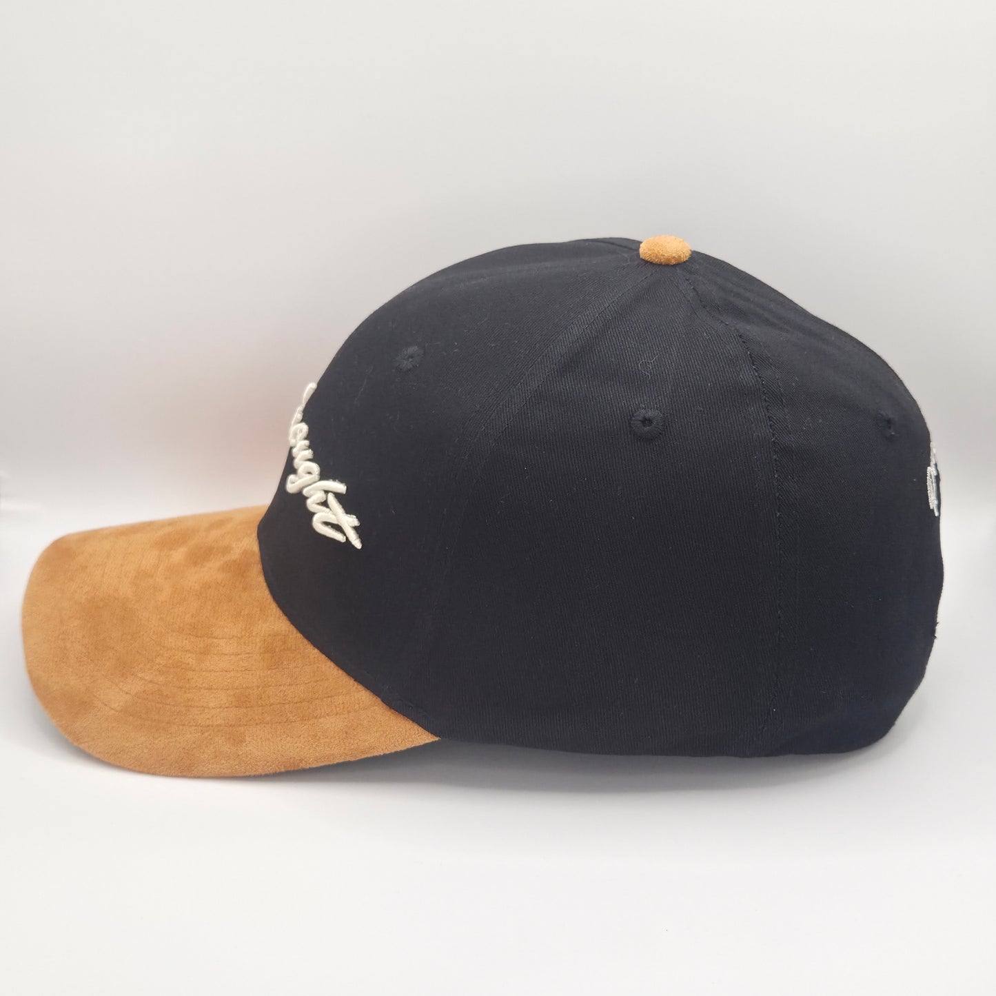 Dreadnought 6-Panel Snapback – Black with Wheat Suede Brim