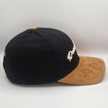 Dreadnought 6-Panel Snapback – Black with Wheat Suede Brim