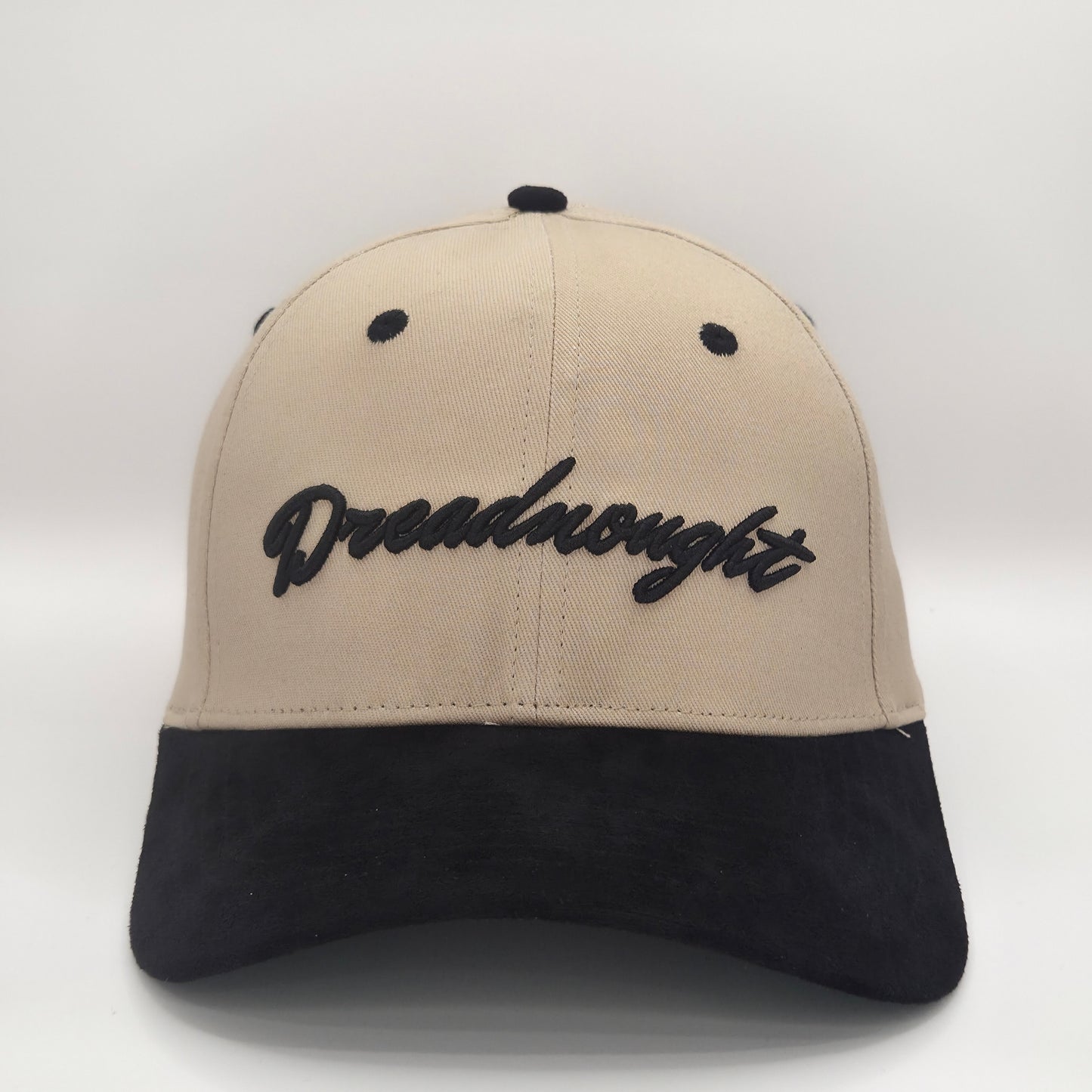Dreadnought 6-Panel Snapback – Beige with Black Suede Brim