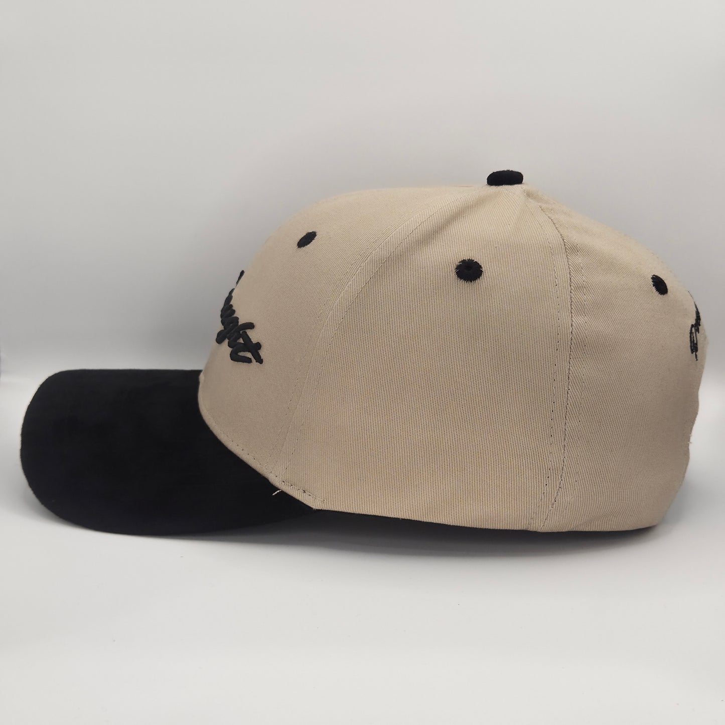 Dreadnought 6-Panel Snapback – Beige with Black Suede Brim