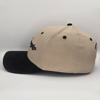 Dreadnought 6-Panel Snapback – Beige with Black Suede Brim