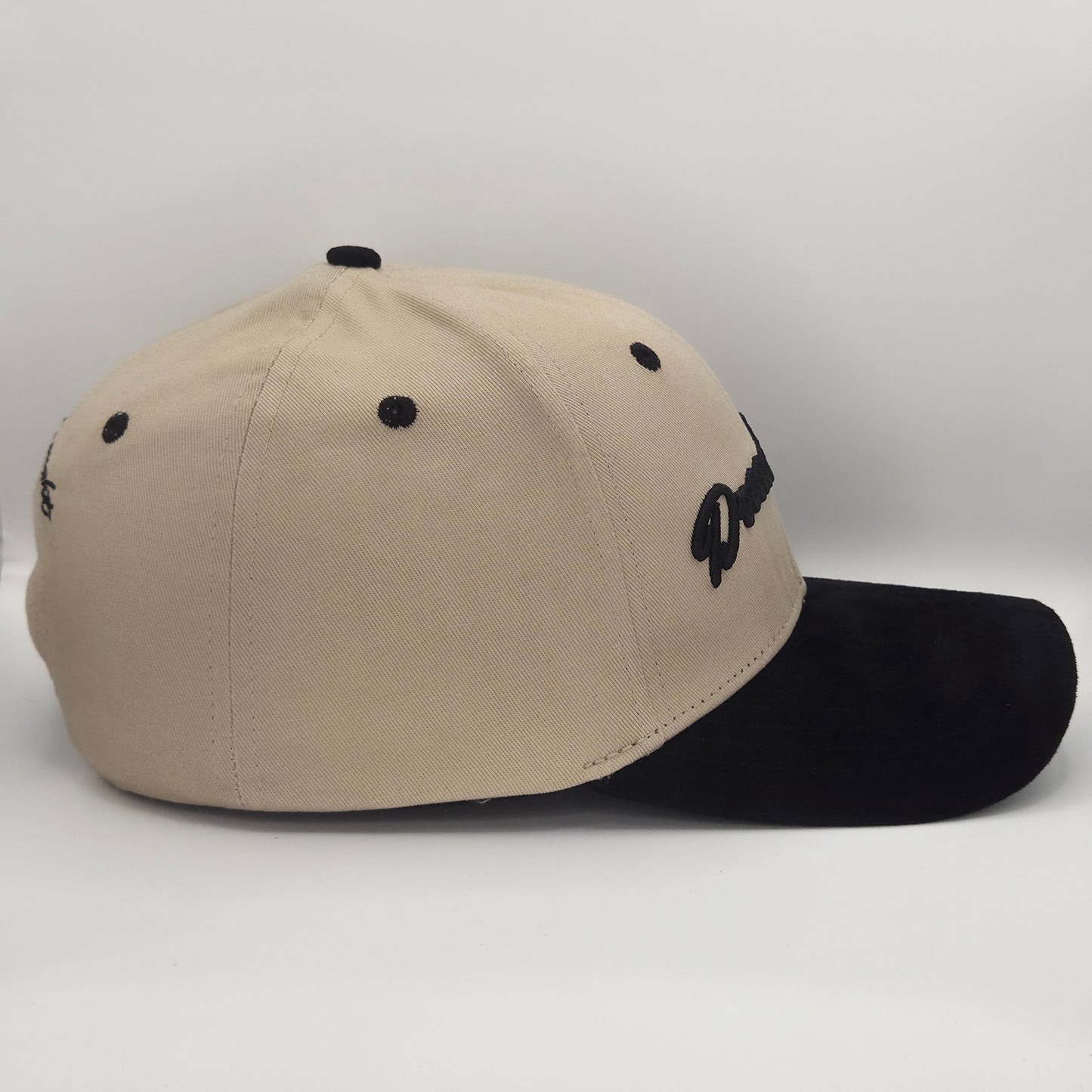 Dreadnought 6-Panel Snapback – Beige with Black Suede Brim