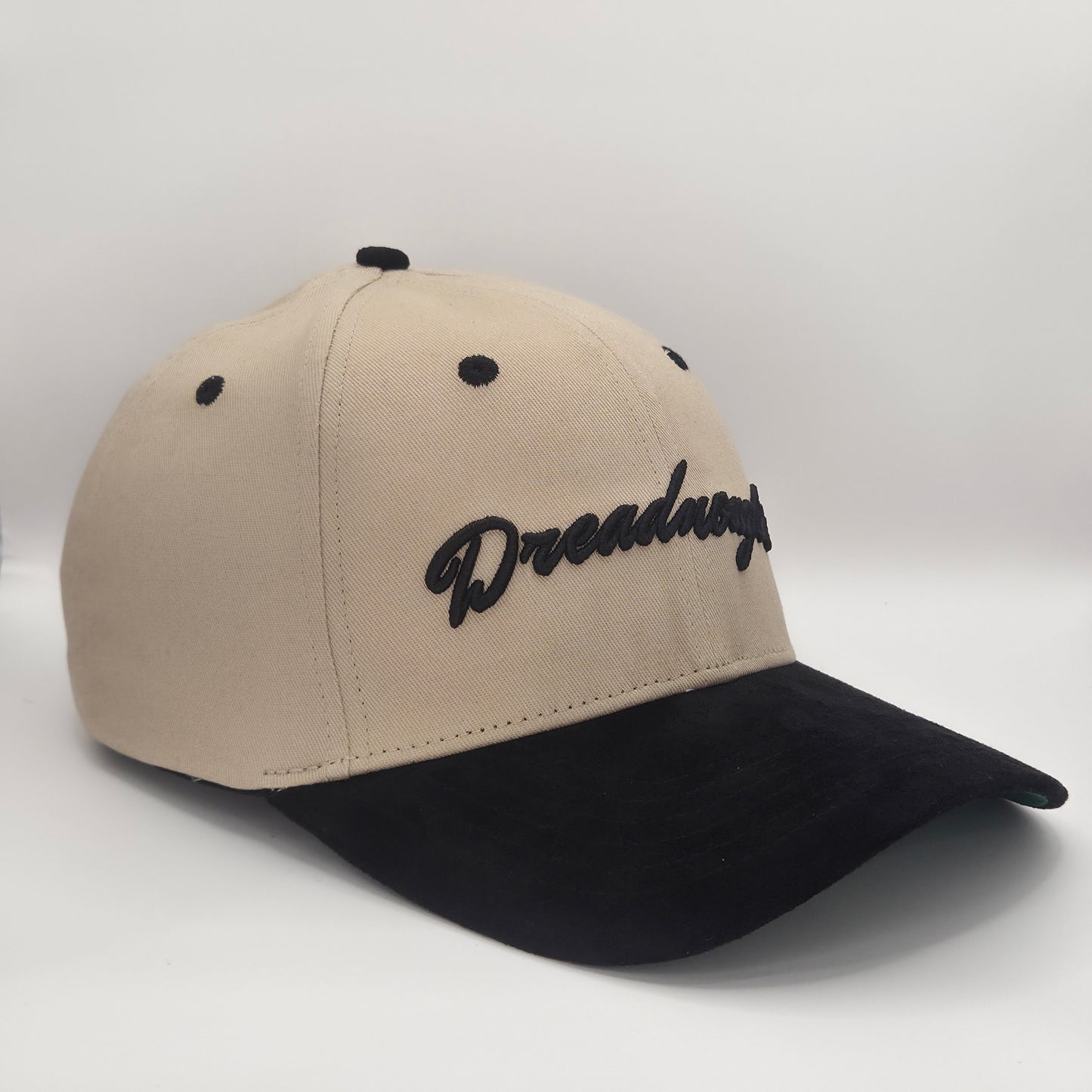 Dreadnought 6-Panel Snapback – Beige with Black Suede Brim